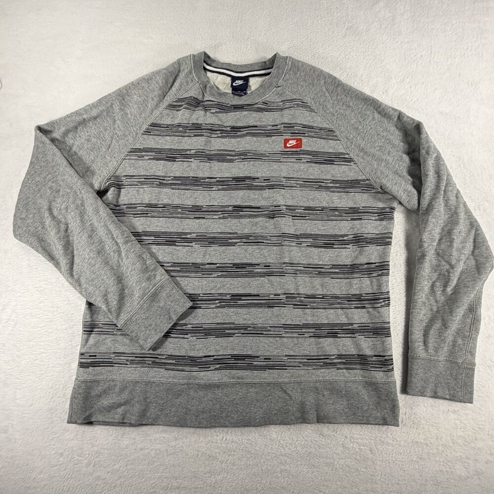 Nike AW77 Speed Stripe Crew Sweatshirt Heather Gray Black Men’s XL EUC